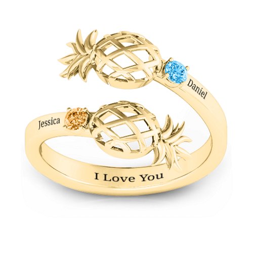 Pineapple Passion Wraparound Ring – 9kt Yellow Gold with Blue Topaz and Citrine