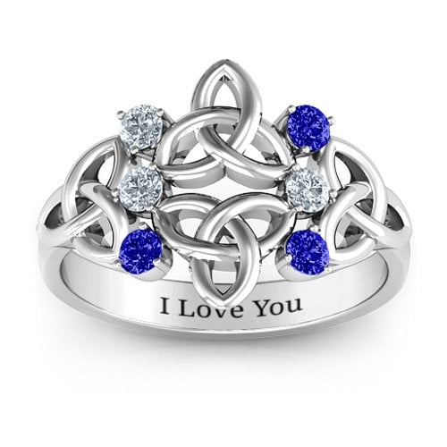 Celtic Charm Ring – Sterling Silver with Cubic Zirconia and Blue Sapphire