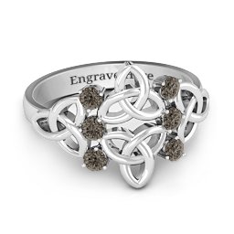Celtic Charm Ring in 925 Sterling Silver with Smokey Quartz