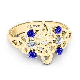 Celtic Charm Ring in 9K Solid Yellow Gold with Blue Sapphire and Cubic Zirconia