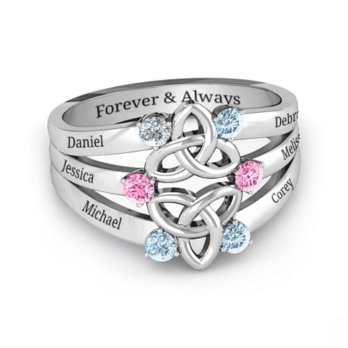 Celtic Celebration Ring – Sterling Silver with Cubic Zirconia, Pink Tourmaline, and Aquamarine