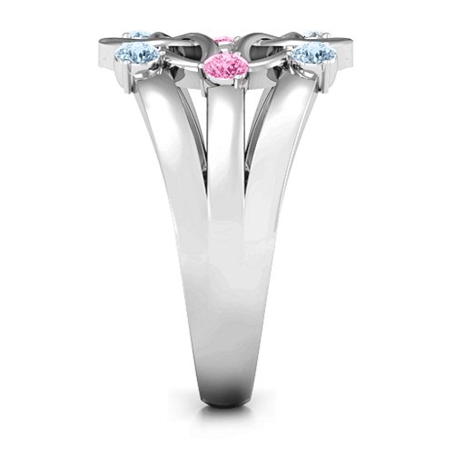 Celtic Celebration Ring – Sterling Silver with Cubic Zirconia, Pink Tourmaline, and Aquamarine
