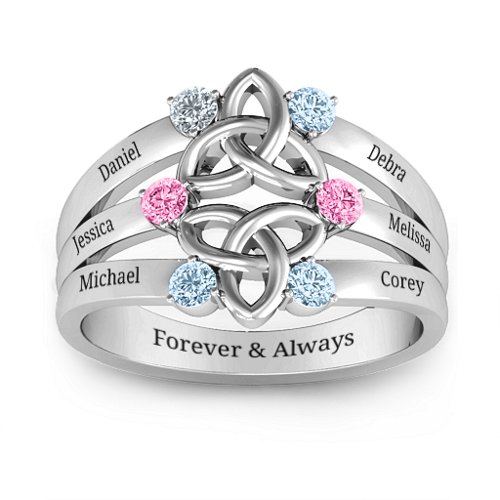 Celtic Celebration Ring – Sterling Silver with Cubic Zirconia, Pink Tourmaline, and Aquamarine