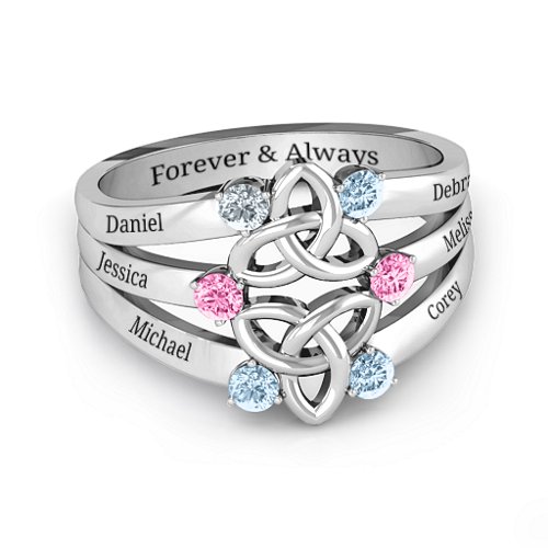 Celtic Celebration Ring – Sterling Silver with Cubic Zirconia, Pink Tourmaline, and Aquamarine