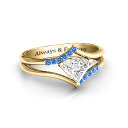 Vision Of Love Ring in 9K Solid Yellow Gold with White Premium Zirconia and Fancy Blue Premium Zirconia