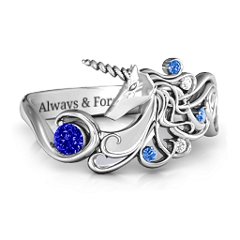 Rainbow Unicorn Ring – Sterling Silver with Blue Sapphire, Fancy Blue Premium Zirconia, and White Premium Zirconia