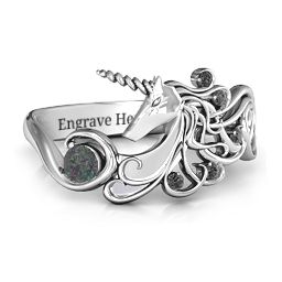 Rainbow Unicorn Ring in 925 Sterling Silver with Alexandrite and Black Premium Zirconia