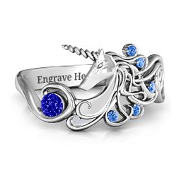 Rainbow Unicorn Ring in 925 Sterling Silver with Blue Sapphire and Fancy Blue Premium Zirconia