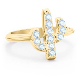 Chic In Cactus Ring in 9K Solid Yellow Gold with Blue Topaz
