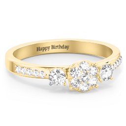 Trinity Cluster Ring with Birthstones and Accents in 18K Gold Plated Silver with White Premium Zirconia and Cubic Zirconia