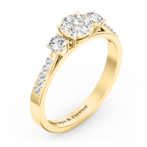 Trinity Cluster Ring with Birthstones and Accents – 9kt Yellow Gold with White Premium Zirconia and Cubic Zirconia