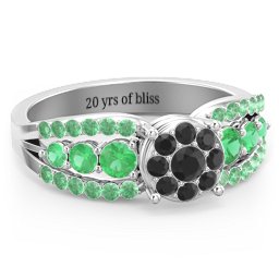 Andromeda Round Cluster Ring in 925 Sterling Silver with Black Premium Zirconia, Emerald, and Green Premium Zirconia