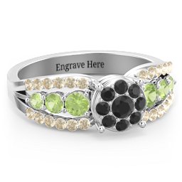Andromeda Round Cluster Ring in 925 Sterling Silver with Black Premium Zirconia, Peridot, and Fancy Yellow Premium Zirconia