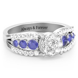 Andromeda Round Cluster Ring in 925 Sterling Silver with White Premium Zirconia and Blue Sapphire