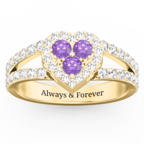 Written in the Stars Heart Cluster Ring – 18K Gold Plated Silver with Amethyst and White Premium Zirconia