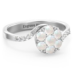 Ariel Round Cluster Ring in 925 Sterling Silver with Opal and White Premium Zirconia