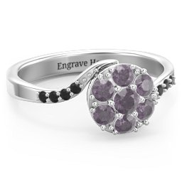 Ariel Round Cluster Ring in 925 Sterling Silver with Alexandrite and Black Premium Zirconia