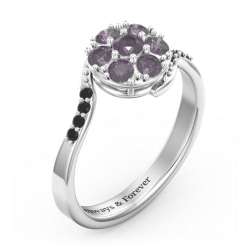 Ariel Round Cluster Ring – Sterling Silver with Alexandrite and Black Premium Zirconia