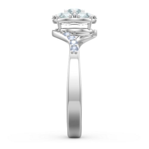 Ariel Round Cluster Ring – Sterling Silver with Aquamarine and Fancy Blue Premium Zirconia