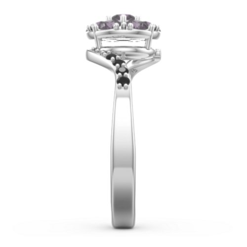 Ariel Round Cluster Ring – Sterling Silver with Alexandrite and Black Premium Zirconia