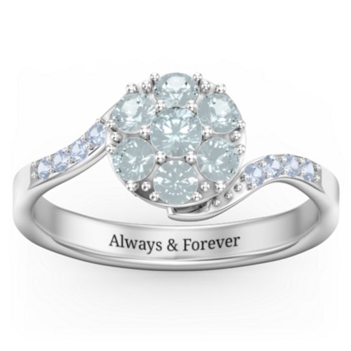 Ariel Round Cluster Ring – Sterling Silver with Aquamarine and Fancy Blue Premium Zirconia