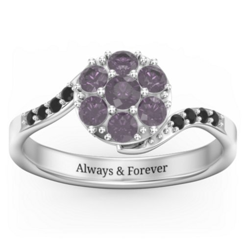 Ariel Round Cluster Ring – Sterling Silver with Alexandrite and Black Premium Zirconia