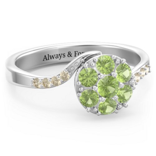 Ariel Round Cluster Ring – Sterling Silver with Peridot and Fancy Yellow Premium Zirconia
