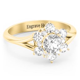 Aurora Round Cluster Ring with Birthstones in 9K Solid Yellow Gold with Cubic Zirconia and White Premium Zirconia