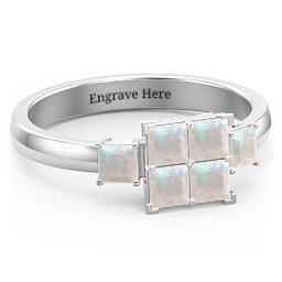 Diana Princess Cut Cluster Ring with Birthstones in 925 Sterling Silver with Opal