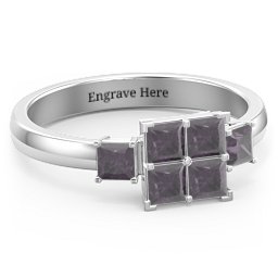 Diana Princess Cut Cluster Ring with Birthstones in 925 Sterling Silver with Alexandrite