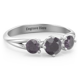 Orion’s Belt Three Stone Round Brilliant Cut Ring in 925 Sterling Silver with Alexandrite