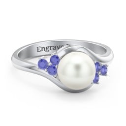 7mm Freshwater Pearl Wave Ring with Accents
