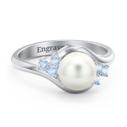 7mm Freshwater Pearl Wave Ring with Accents