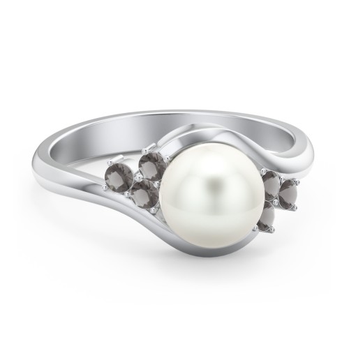 7mm Freshwater Pearl Wave Ring with Accents