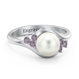 7mm Freshwater Pearl Wave Ring with Accents in 925 Sterling Silver with Alexandrite and Freshwater Pearl