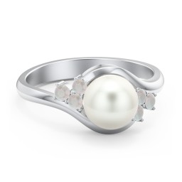 7mm Freshwater Pearl Wave Ring with Accents in 925 Sterling Silver with Opal and Freshwater Pearl