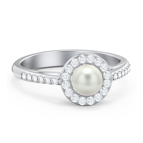 Freshwater Pearl Ring with Halo and Side Setting Accents