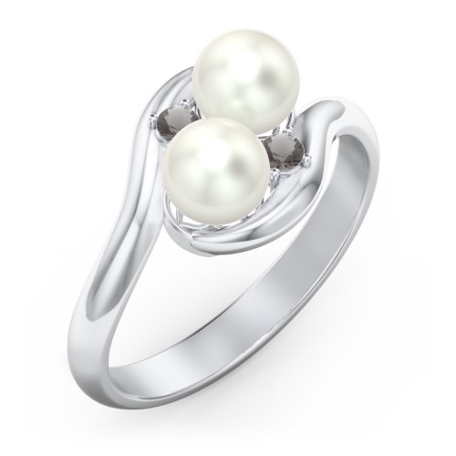 Twin 5mm Freshwater Pearl Ring with Accents