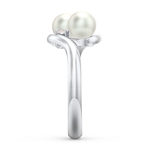 Twin 5mm Freshwater Pearl Ring with Accents – Sterling Silver with Freshwater Pearl and Opal