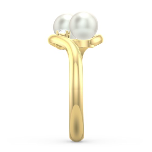 Twin 5mm Freshwater Pearl Ring with Accents – 9kt Yellow Gold with Freshwater Pearl and Cubic Zirconia