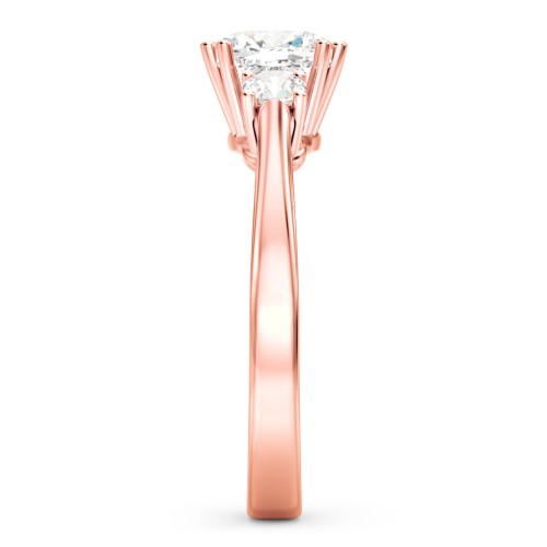 3 Stone Cushion Cut Duchess Ring – 9kt Rose Gold with White Premium Zirconia and Cubic Zirconia