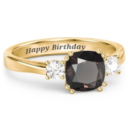 3 Stone Cushion Cut Duchess Ring in 18K Gold Plated Silver with Smokey Quartz