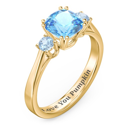 3 Stone Cushion Cut Duchess Ring – 18K Gold Plated Silver with Blue Topaz