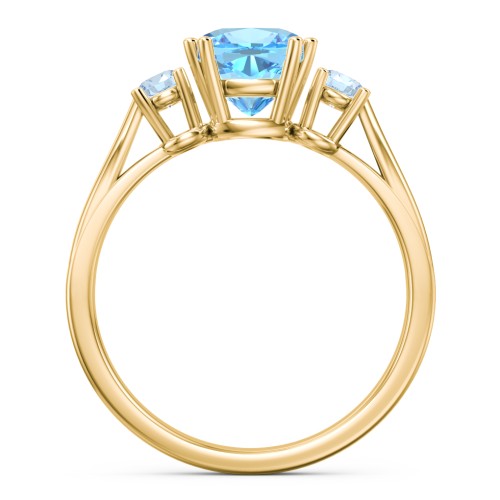 3 Stone Cushion Cut Duchess Ring – 18K Gold Plated Silver with Blue Topaz