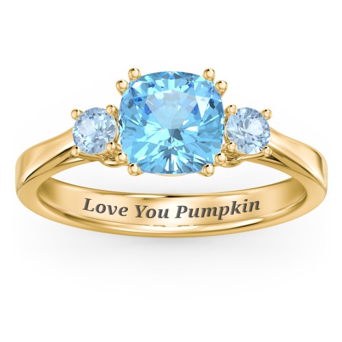 3 Stone Cushion Cut Duchess Ring – 18K Gold Plated Silver with Blue Topaz