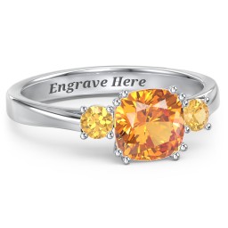 3 Stone Cushion Cut Duchess Ring in 925 Sterling Silver with Citrine