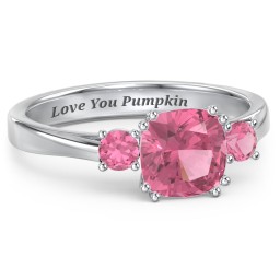 3 Stone Cushion Cut Duchess Ring in 925 Sterling Silver with Pink Tourmaline