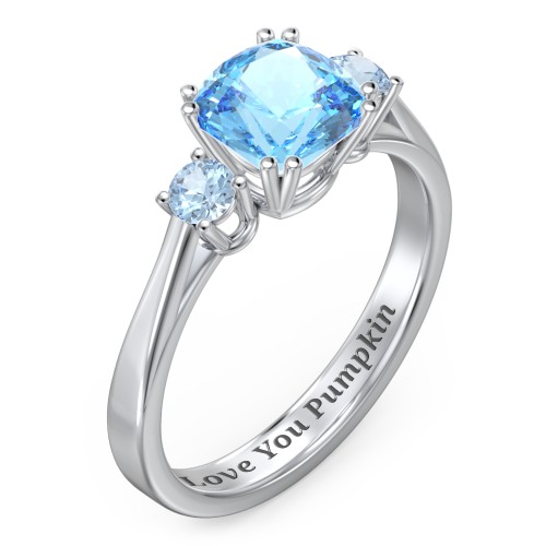 3 Stone Cushion Cut Duchess Ring – Sterling Silver with Blue Topaz