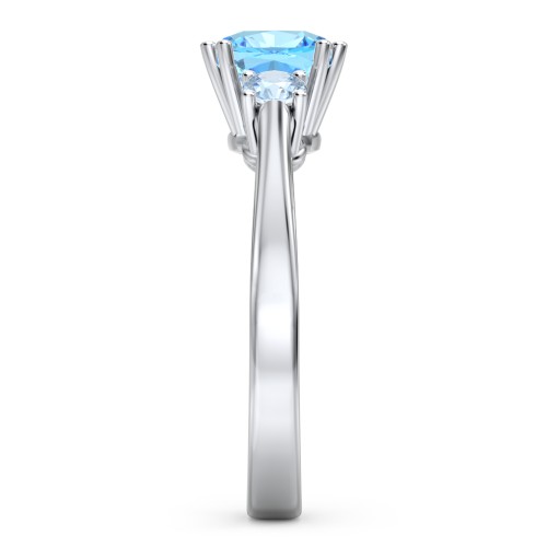 3 Stone Cushion Cut Duchess Ring – Sterling Silver with Blue Topaz