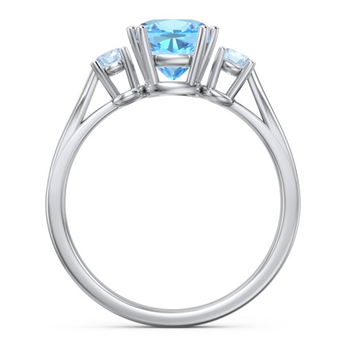 3 Stone Cushion Cut Duchess Ring – Sterling Silver with Blue Topaz